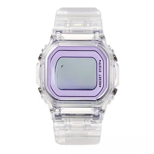 Trendy Hot Selling Sports Series Transparent Cubic Ins Electronic Watch for Girls Students Waterproof LED Watch