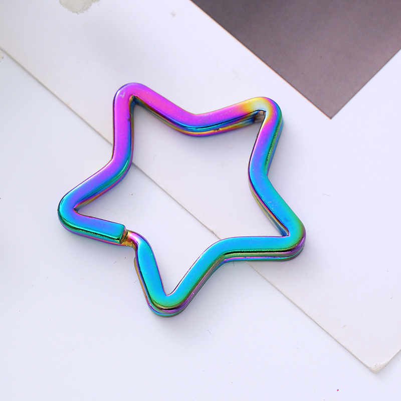 35mm metal five-pointed star key ring vacuum plating colorful star buckle star keychain DIY jewelry accessories
