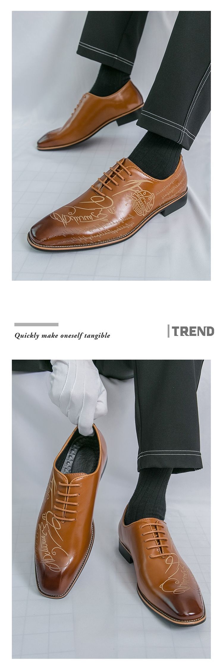 ShoeVault Nouvelles chaussures de ville et de mariage en cuir imprimé tendance et décontracté, style britannique, pointues, derby sculpté, pour hommes_voghion.com