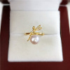 Beads from pearl, copper fashionable zirconium, sophisticated ring, 18 carat, micro incrustation