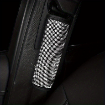 Car Seatbelt Cover with Rhinestones, Full Diamond Safety Belt Protector for Vehicle Interior (Seat belt shoulder pad) - white-diamond-1-pack