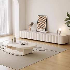 奶油风岩板茶几电视柜组合现代白色家用客厅小户型网红云朵茶台桌