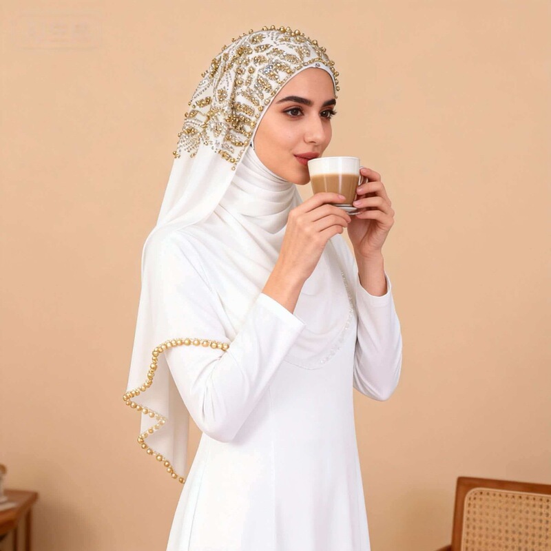 A208 Southeast Asian Cross-Border Ethnic Style Headscarf Chiffon Beaded Long Scarf High-End Fashion Trendy Veil