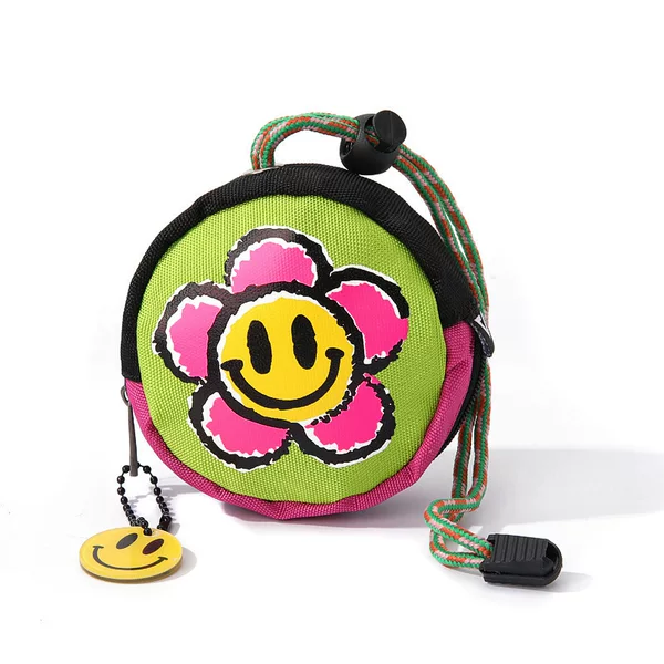 Original Niche Design Smiley Key Storage Bag Mini Lipstick Headphone Bag Hanging Neck Schoolbag Pendant Ins Trendy