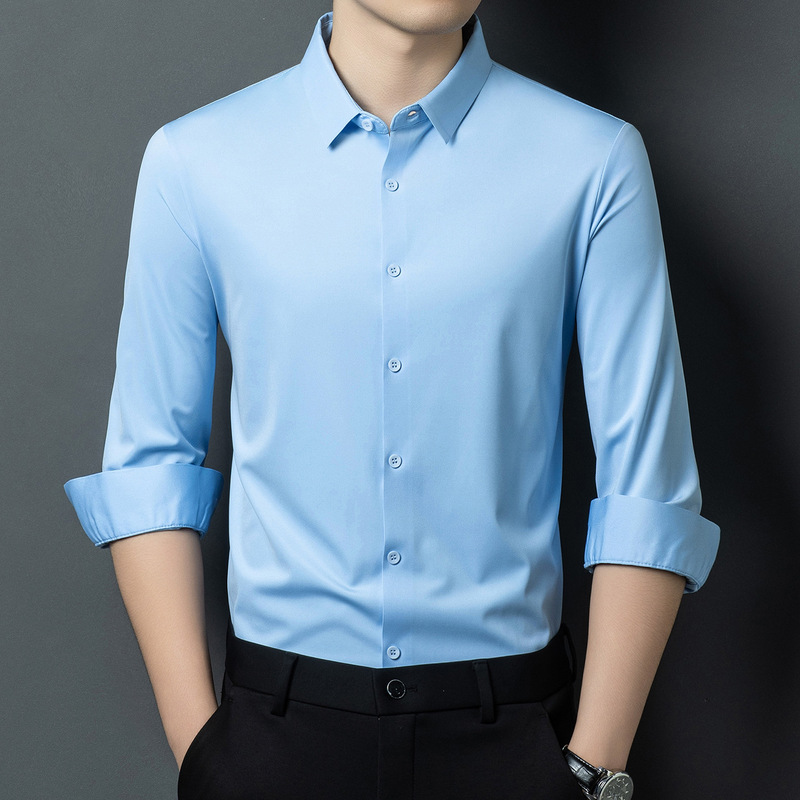Men's business plaid striped shirt, fully seamless with pressed labels, long-sleeved, high-stretch, casual wear for young and middle-aged men Men's business plaid striped shirt, fully seamless with pressed labels, long-sleeved, high-stretch, casual wear for young and middle-aged men