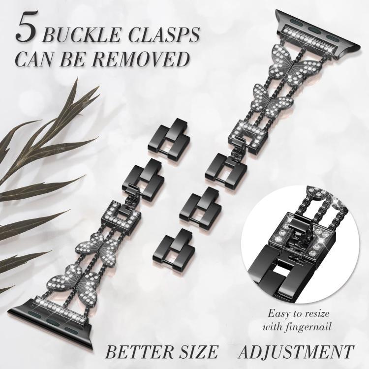 Correa de diamante en forma de mariposa para Apple Watch 38 - 49mm Brazalete de metal de moda para mujeres