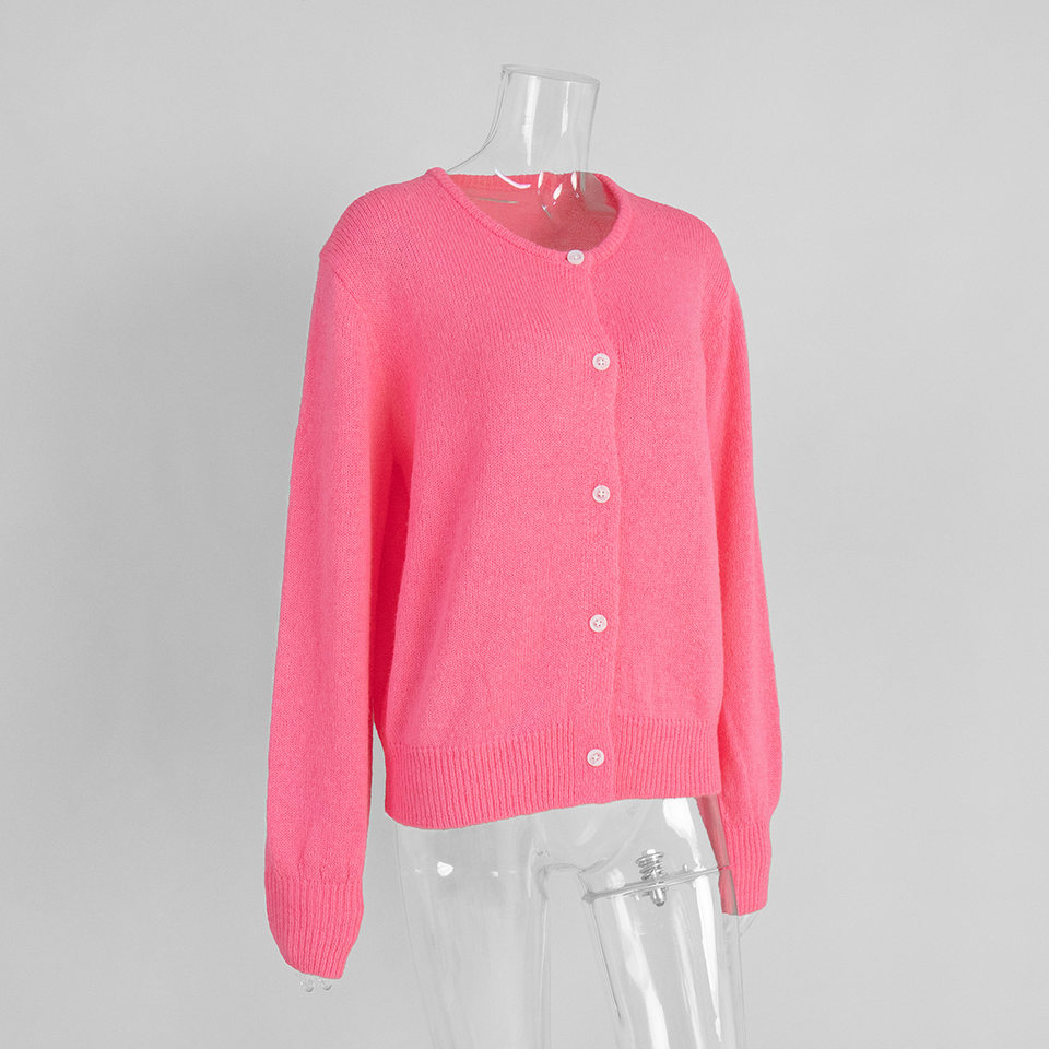 Áo cardigan len dệt kim dáng mỏng nhẹ cài nút một hàng, tay dài cổ tròn nữ — hoa hồng đỏ, màu be, màu cam, màu hoa cà chi tiết 127