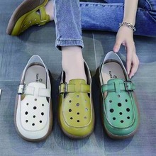 复古包头凉鞋女夏外穿新款时尚妈妈鞋软皮厚底透气镂空两穿洞洞鞋