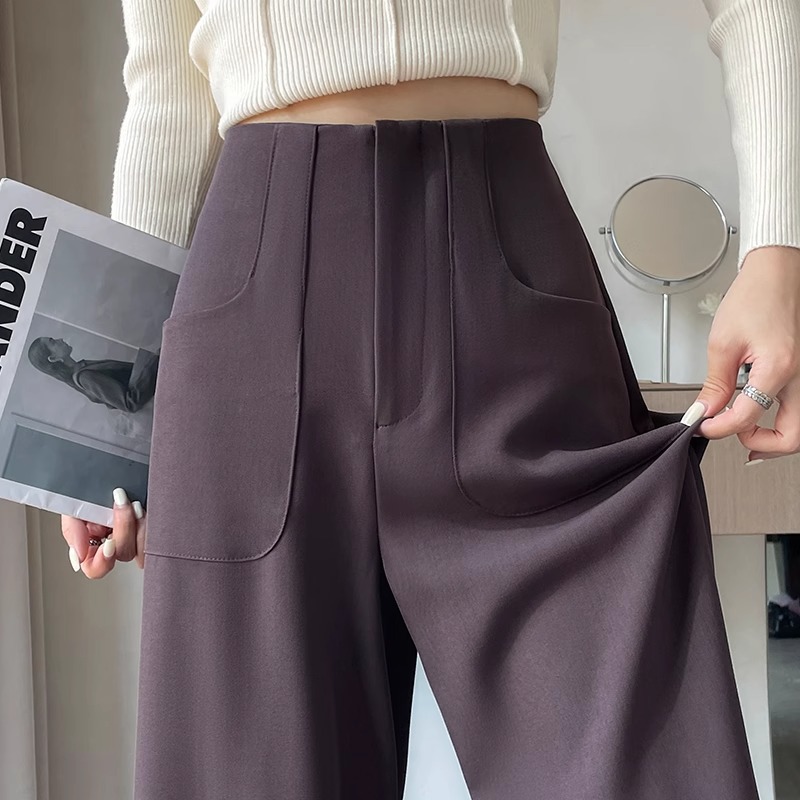 Negro de cintura alta versión estrecha traje pantalones de piernas anchas para mujeres 2024 otoño nuevos pantalones casuales rectos y delgados