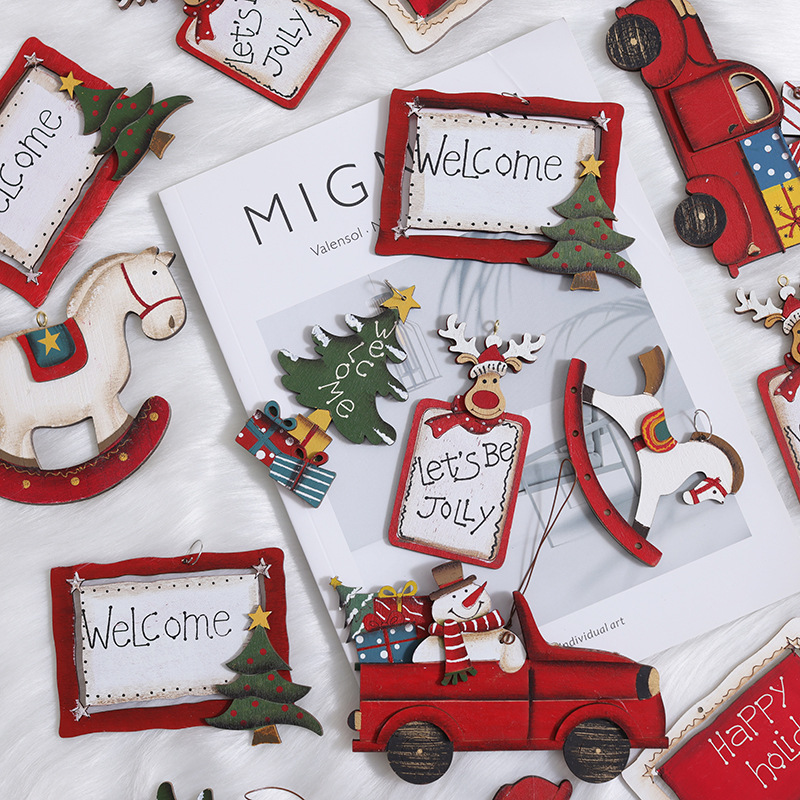 Nuevos productos transfronterizos colgantes de madera de Navidad árbol de Navidad alce automóvil casa colgantes colgantes decoraciones de Navidad
