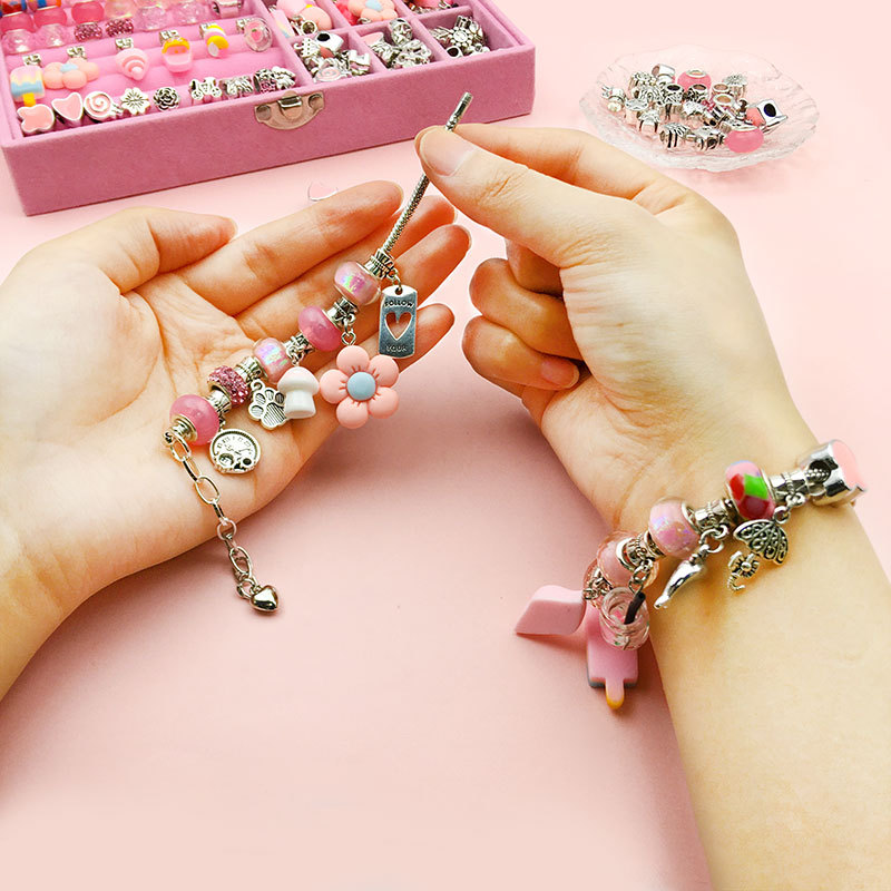 66-piece Rosa Jiugongge joyero traje DIY joyería hecha a mano pulsera para niños caja de regalo femenina pulsera de regalo