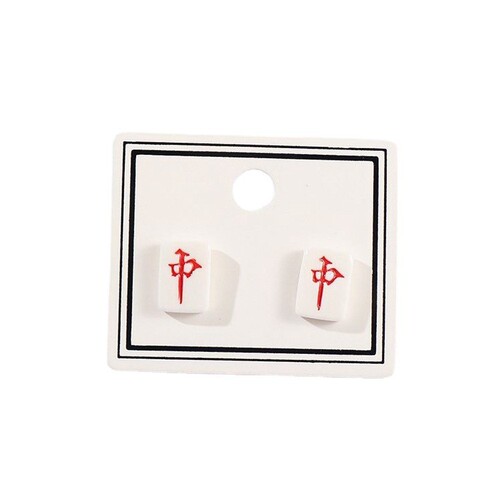 Ceramic jewelry new product mahjong earrings student girl ear jewelry ear piercing original simple simple internet celebrity live broadcast supply small and fresh