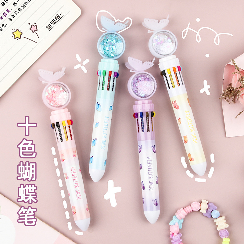 Papelería creativa lindo multicolor bolígrafo multifunción empuje color aceite pluma estudiante 10 color diario pluma
