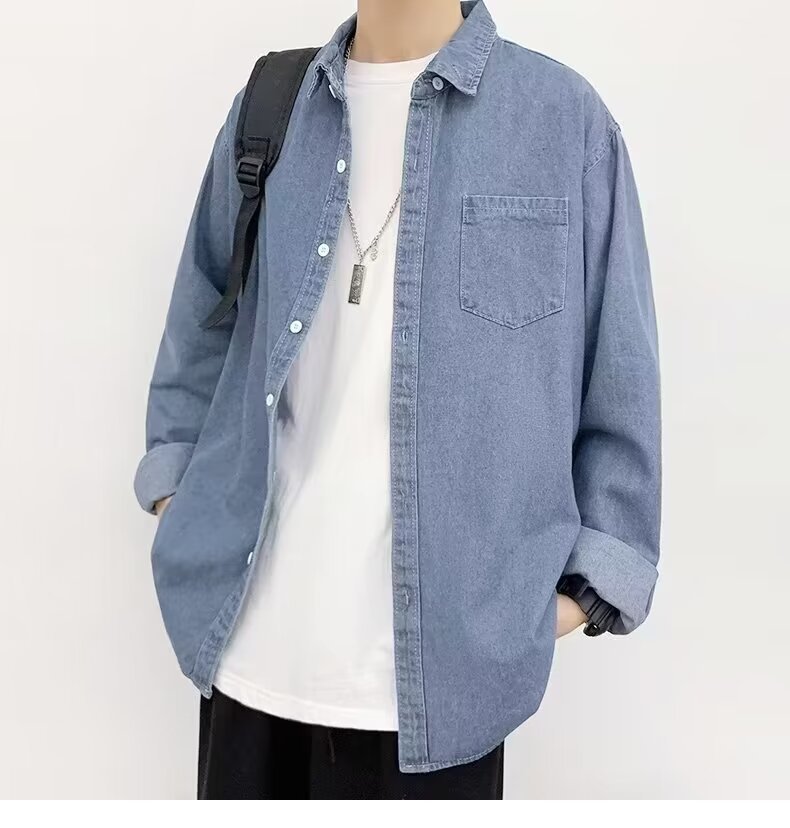 Denim Jacket, Harajuku Style Trendy, Teenage Men's Workwear Shirt, Loose Hong Kong Style Casual Jacket_voghion.com