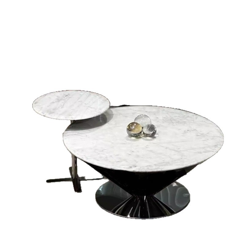 Mesa de centro flotante de mármol, hogar redondo, sala de estar simple italiana, combinación de mesa de centro OVNI de acero inoxidable de lujo ligero moderno