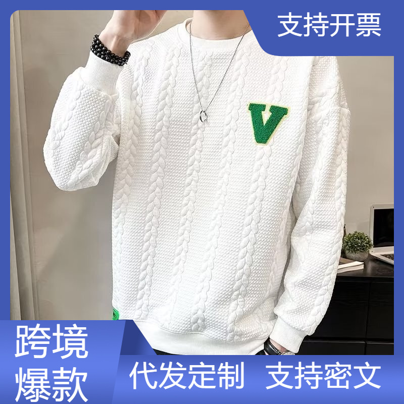 White Sweat Men's High-end Spring and Autumn 2024 New Fashion Winter Round Neck Design Sense Niche Men's Autumn Clothing