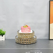 厂家直销轻奢蛋糕水晶托盘酒店婚庆装饰点心水果圆形镜面玻璃摆件