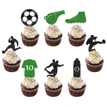 亚马逊新款金葱纸足球蛋糕小插旗适用于足球生日派对蛋糕装饰