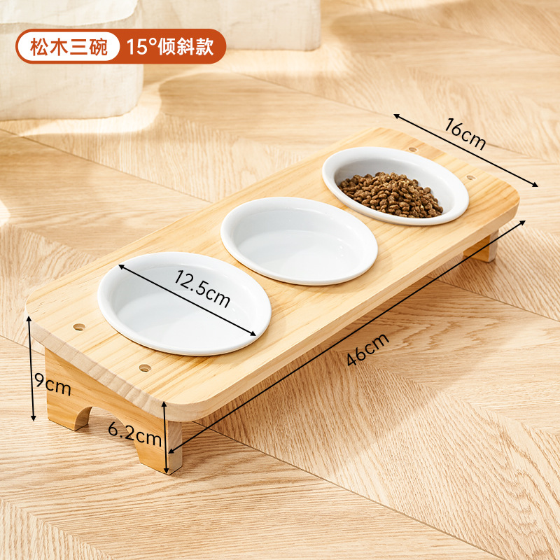 3그릇 세라믹 고양이그릇 [소나무풍]