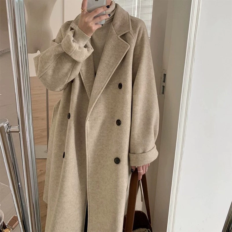 Demi-season woolen coat, long jacket, plus size