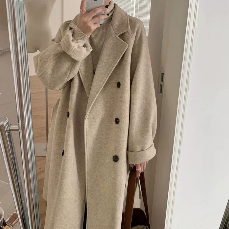 Demi-season woolen coat, long jacket, plus size