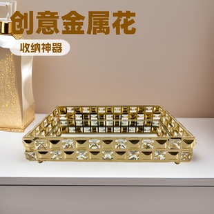 Living room accessories European-style desktop mirror storage tray creative metal lace crystal fruit plate custom