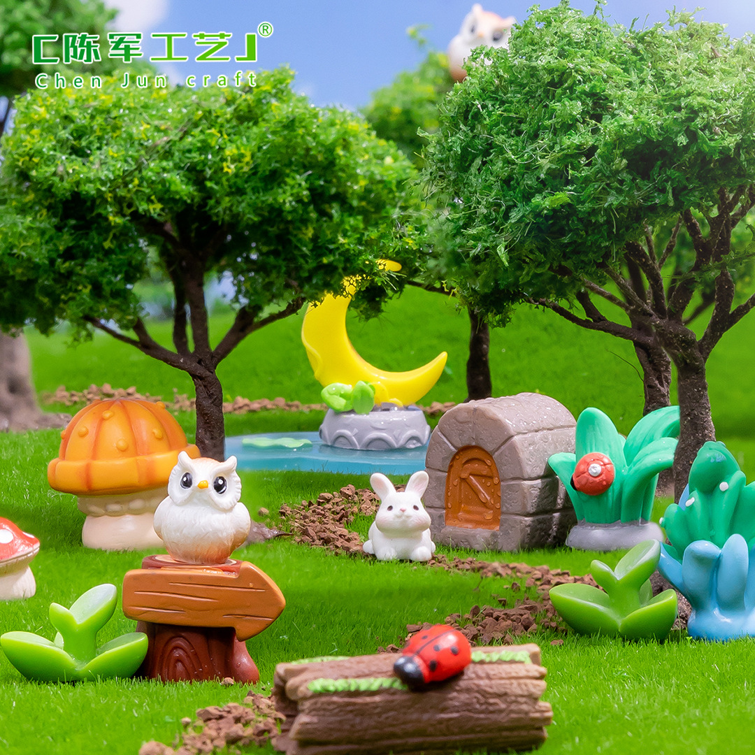 微景魔法森林兔子猫头鹰动物园艺造景 DIY装饰配件微缩场景小摆件