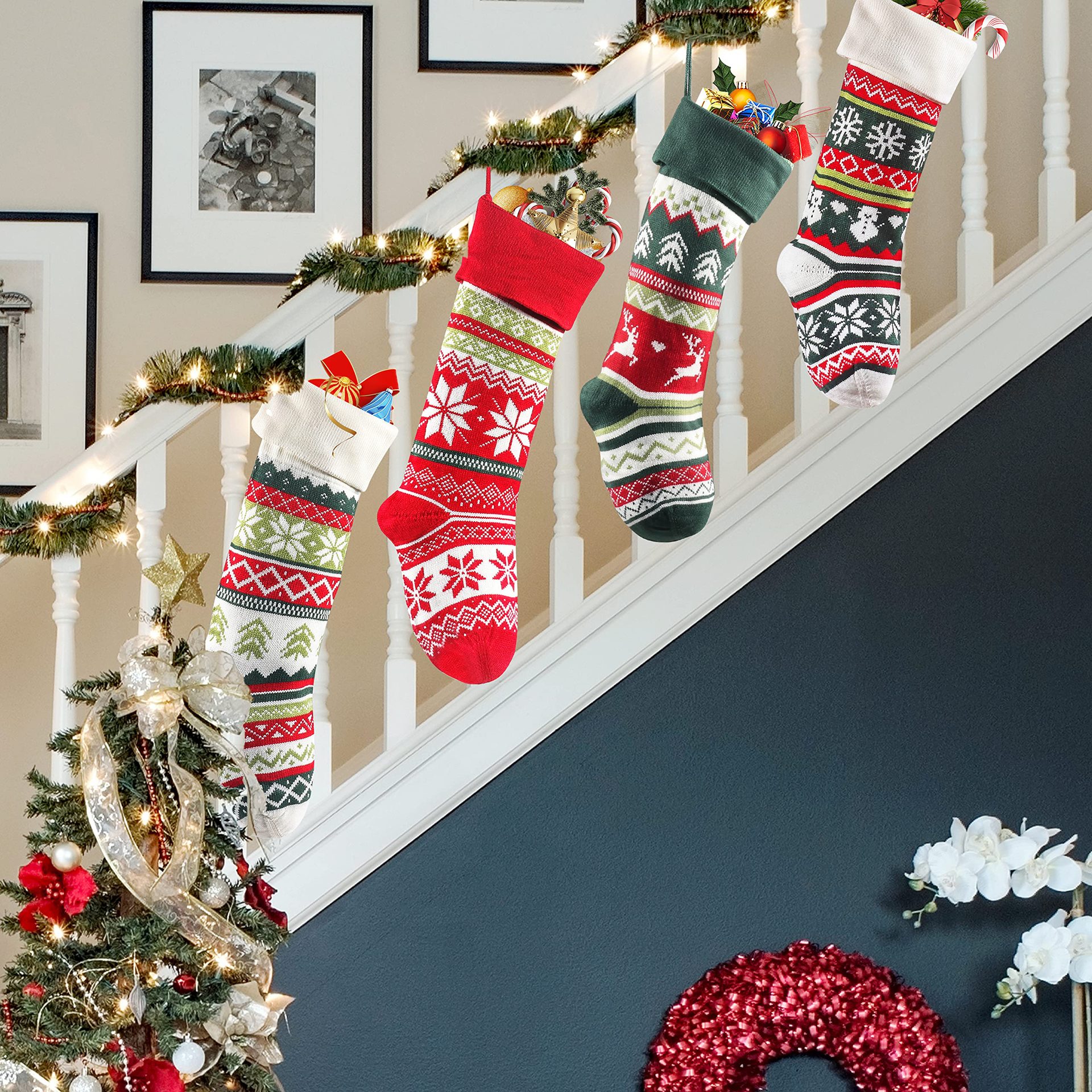 Transfronterizo nuevos calcetines de Navidad dulces de punto bolsa de lana bolsa de regalo escena diseño vacaciones Navidad calcetines decorativos