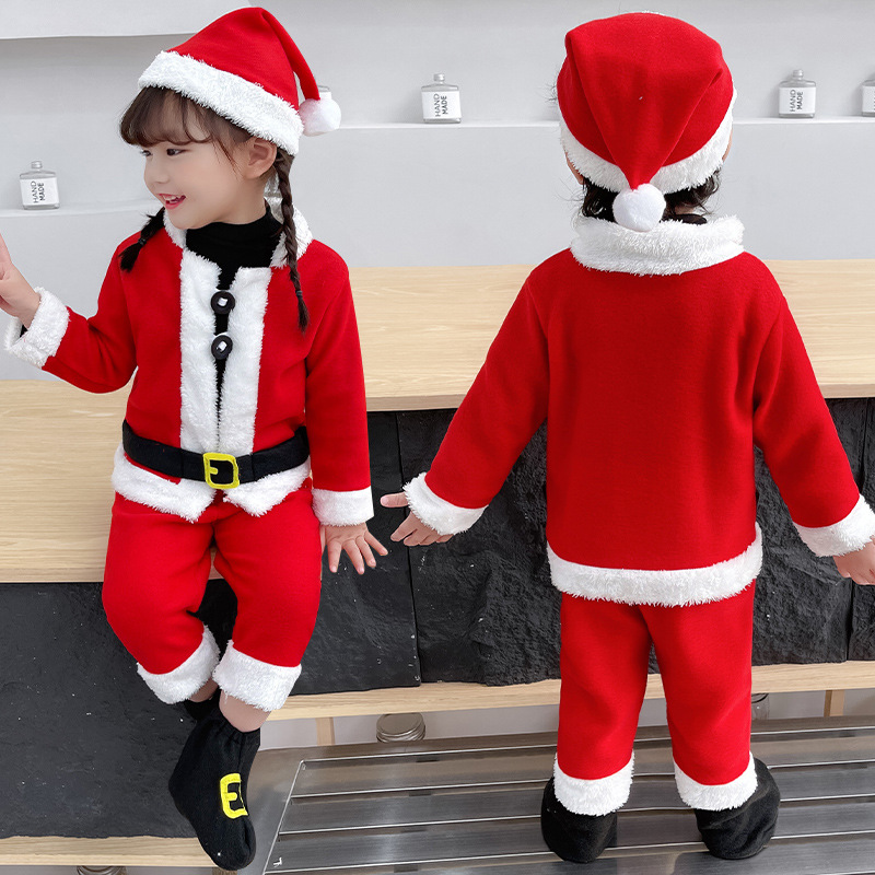 Navidad niños traje rojo niños y niñas nuevo rendimiento ropa infantil bebé foto ropa Santa Claus ropa