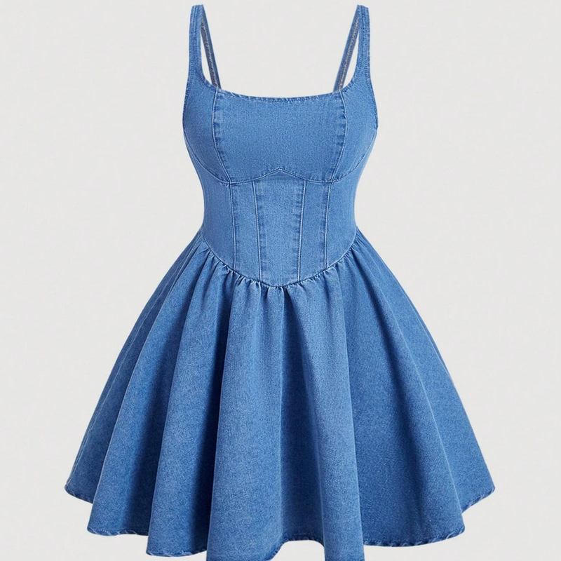 Amazon Tiktok Pinduoduo Foreign Trade Cross-Border European and American Women's Thin Strap Waist-Cinching Flared A-Line Dress Amazon Tiktok Pinduoduo Foreign Trade Cross-Border European and American Women's Thin Strap Waist-Cinching Flared A-Line Dress