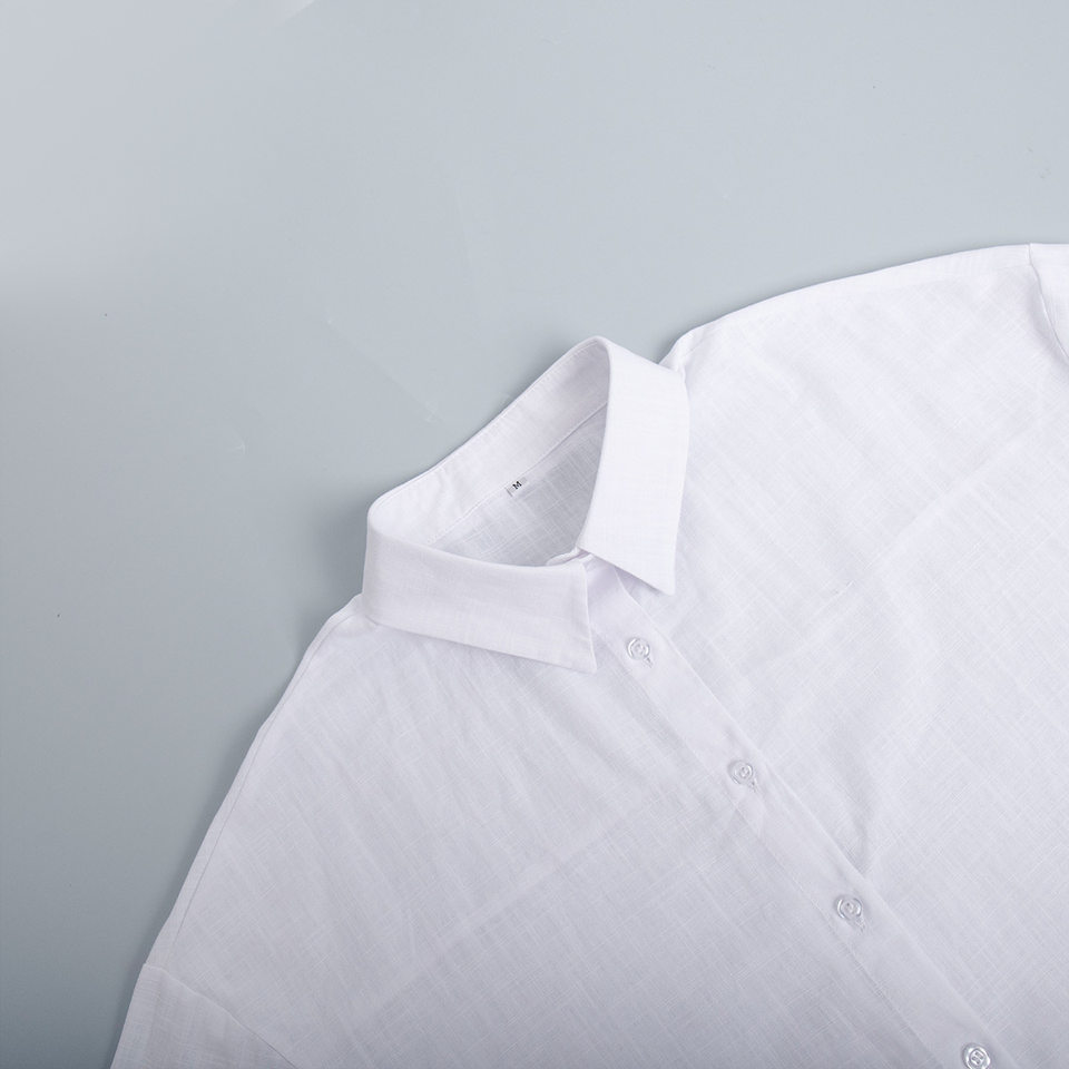 Bộ áo sơ mi dài tay rộng rãi kèm quần dài cotton phong cách thường ngày — Màu trắng nhạt, hồng, màu cà phê, màu trắng chi tiết 48