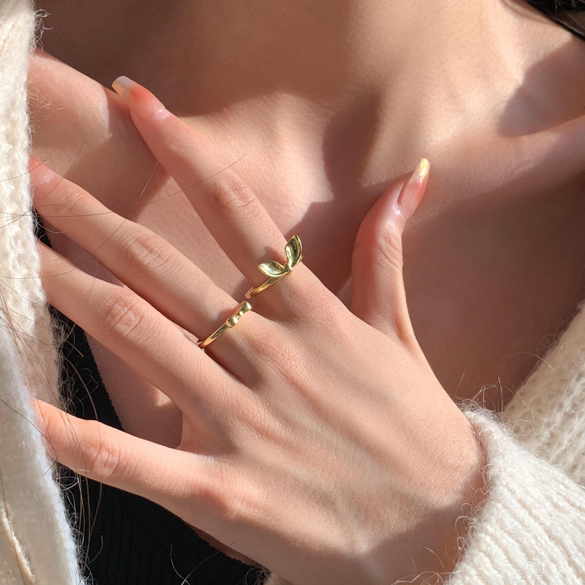 S pure silver cute rabbit ear bow for female niche design, light luxury trendy index finger 2023 ring_voghion.com
