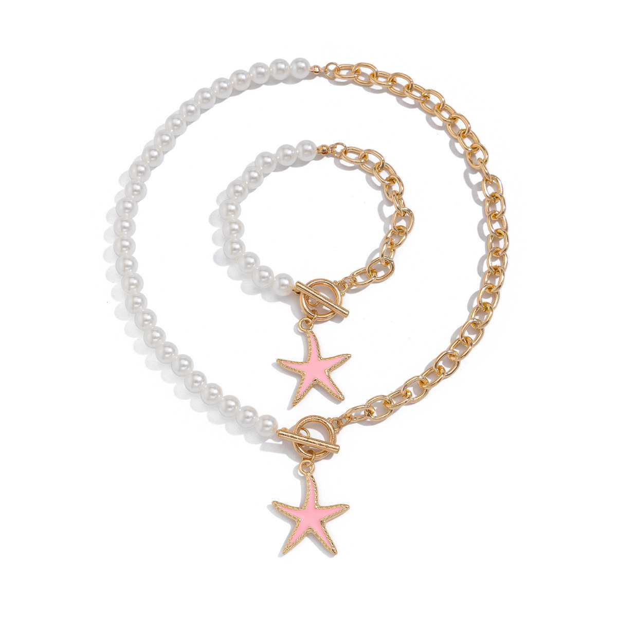 Gioielli transfrontalieri europei e americani, piccola collana con catena a forma di croce con pentagramma e olio fresco che gocciola, set di catene per clavicola in lega di perle finte_voghion.com