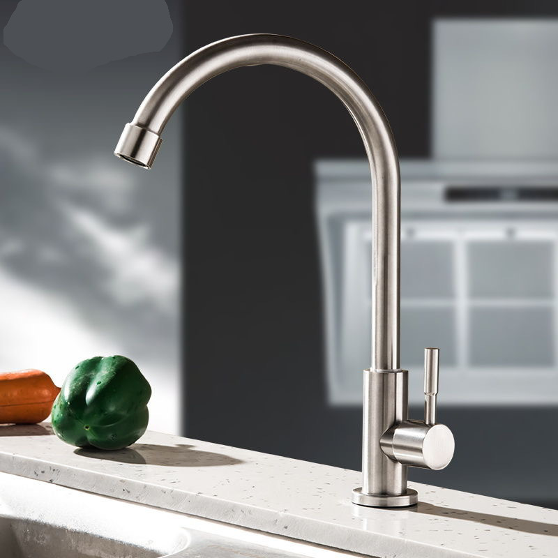 Cross-Border Stainless Steel Single Cold Kitchen Faucet, Rotating Sink Faucet for Washing Vegetables and Laundry, Kitchen Faucet Manufacturer Wholesale