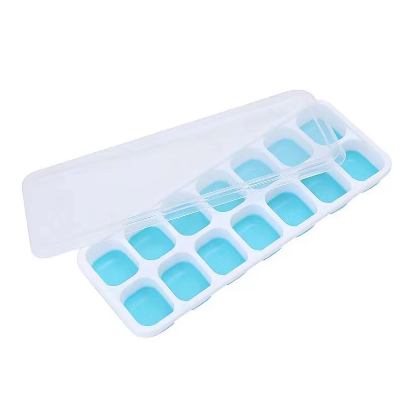 congelación rápida desmoldeo 14 grados de silicona fondo blando molde de hielo caja de hielo DIY molde de hielo con cubierta