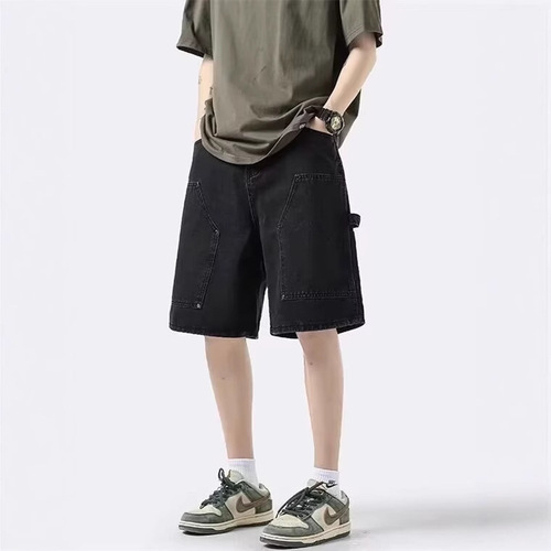 Men's Summer Thin American Retro Streetwear Five-Pocket Straight Leg Casual Washed Mid-Johns
