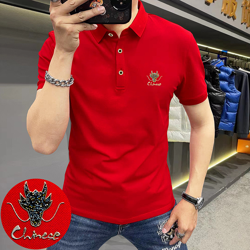 Summer new lapel polo shirt T-shirt embroidered men's casual breathable short sleeve trendy T-shirt top for men