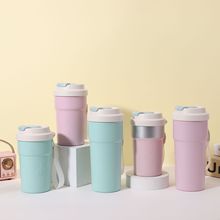 新款智能显温菱形咖啡杯304保温杯带提绳高颜值便携车载杯马克杯