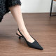 Thin Heel Low Heel Sandals for Women ~ New Style Baotou Rear Empty Single Shoes Shallow Mouth French Elegant Fashionable Elegant Black Women's Shoes