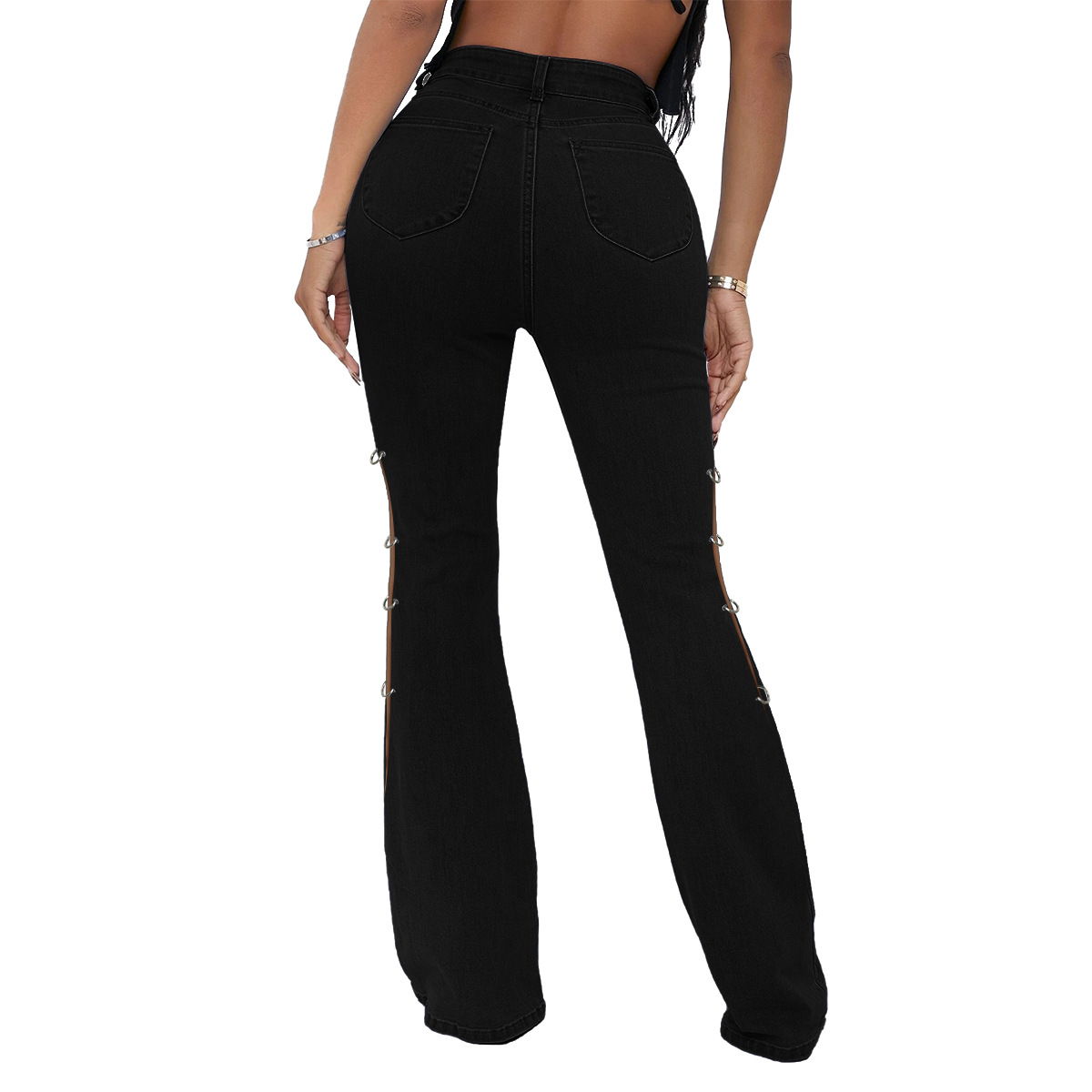 metal ring decorative ripped jeans nihaostyles clothing wholesale NSWL85329