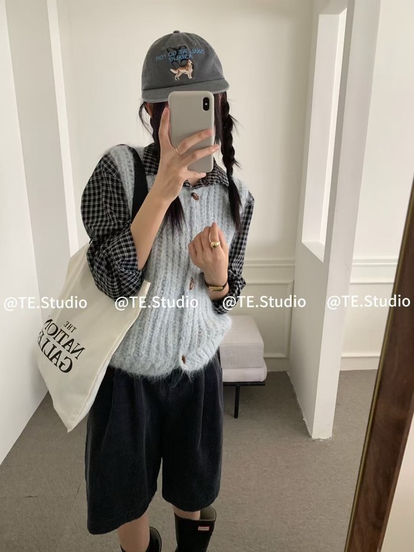 复古风宽松休闲上衣减龄针织开衫百搭无袖马甲慵懒风叠穿背心时尚|undefined