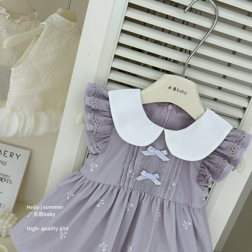 [Le En baby] Verano de alta gama para niñas Nueva falda de botones morados Vestido de estilo occidental Vestido de chaleco de bebé lindo