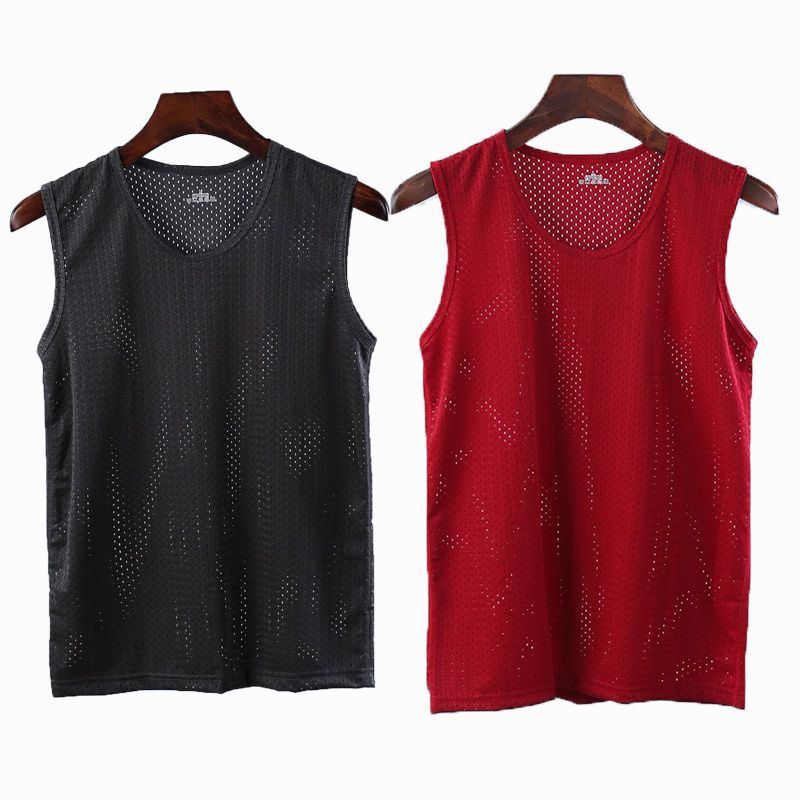 Chaleco de malla hombre deportivo ventilado hueco hielo rápido de verano camiseta sin mangas hombro amplio fábrica delgada comercio exterior al por mayor