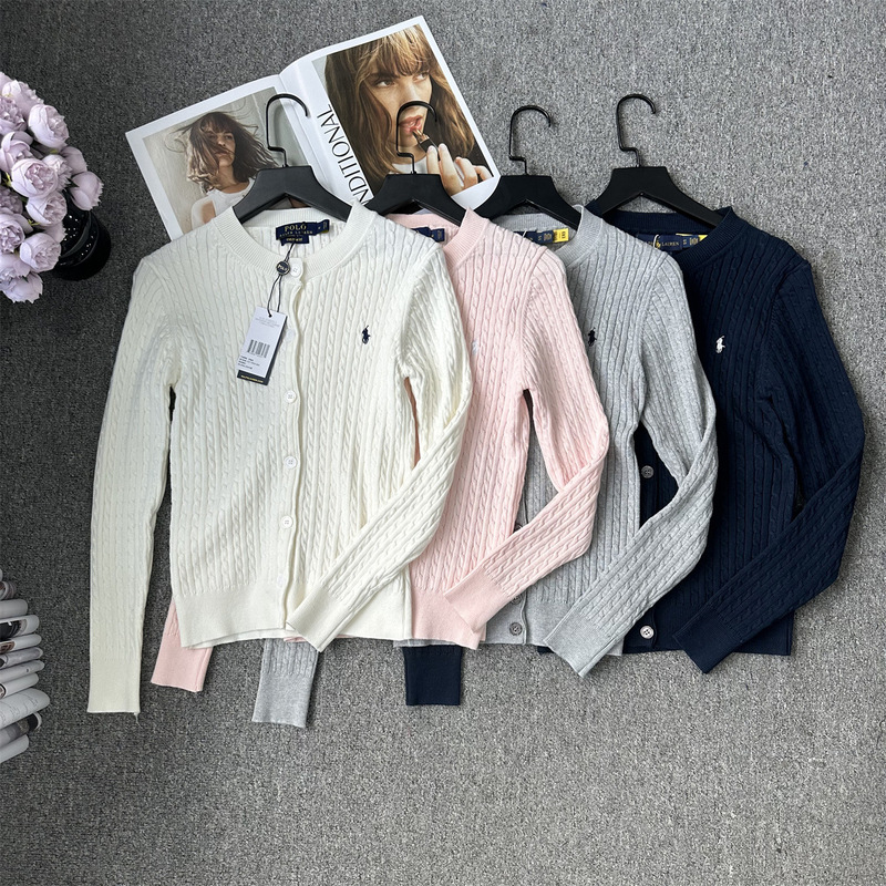 R~L Classic Embroider 24 Spring and Summer New Women's Clothing Lazy Style Age-Reducing Slim Small Simple Twist Knitted Cardigan