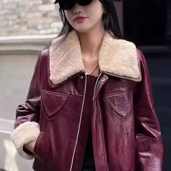 欧货2025冬新款真皮绵羊皮羊羔毛领鹅绒羽绒服皮草短款夹克外套女