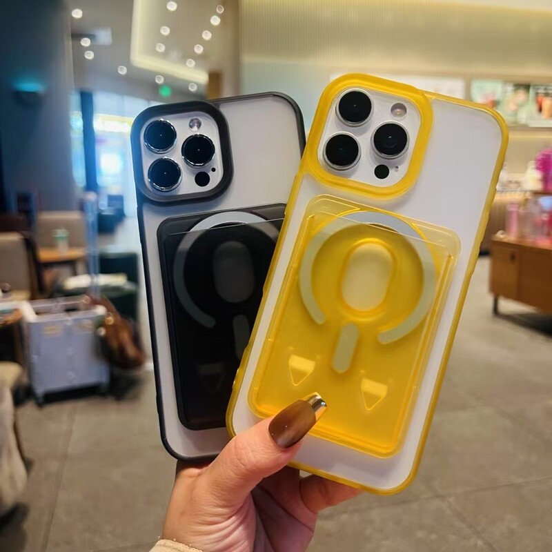 Suitable for Iphone17Pro Transparent Pc Hard Phone Case Magsafe Magnetic Card Holder Apple 16/15 Protective Case