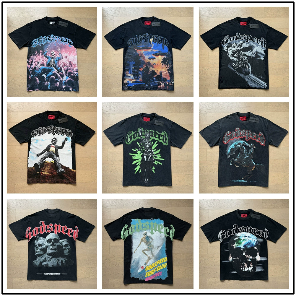 Трансграничный прилив бренда внешней торговли God & speed Череп с принтом воды с короткими рукавами футболки для мужчин и женщин Хип-хоп с полукрукавами