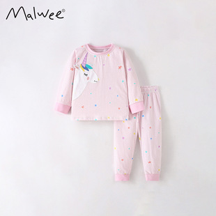 Cross-Border Malwee Girls' Suit Autumn New Round Neck Long-Sleeved European and American Children's Casual Home Wear Two-Piece Set