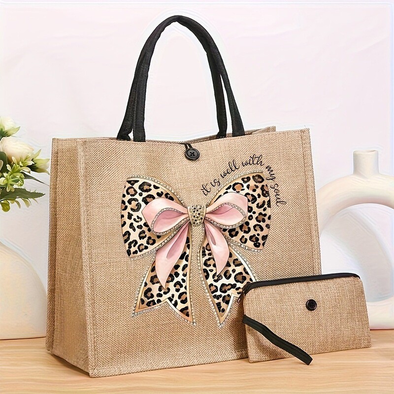2-Piece Set of Simple Leopard Print Handbags, Mini Bags, Cute Shoulder Bags, Lightweight Beach Bags Suitable for Going Out
