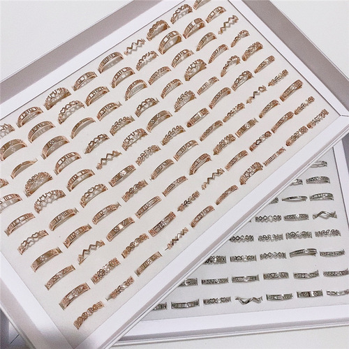 Korean Copper Plated Real Gold Roman Numerals Simple Rose Gold Color-Retaining Tail Ring Set with Handmade Jewelry Box